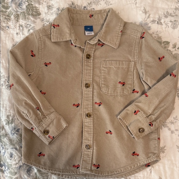 Old Navy Other - Old Navy Tan Kids Corduroy Shirt with Red Cars